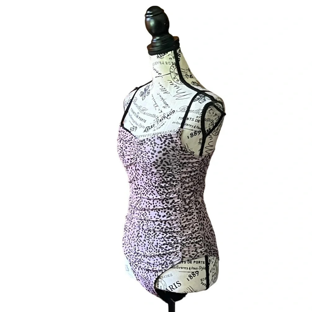Topshop Purple Black Leopard Strappy Bodysuit Women’s 6 | Pinup Rockabilly - Picture 3 of 10